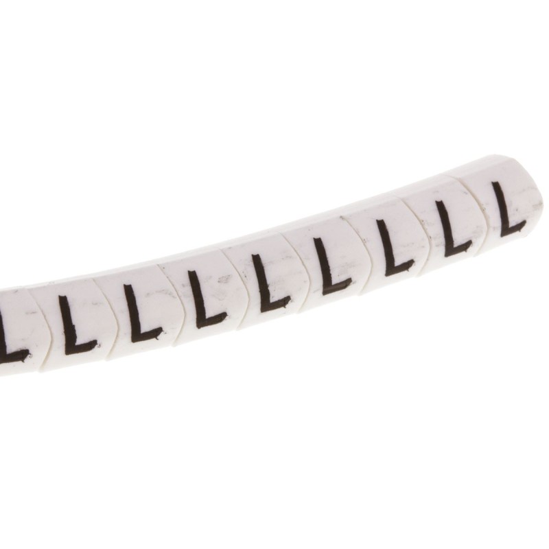 1 Bag of 250 - HellermannTyton Helagrip Slide On Cable Markers, Black on White, Pre-printed 'L', 2 - 5mm Cable