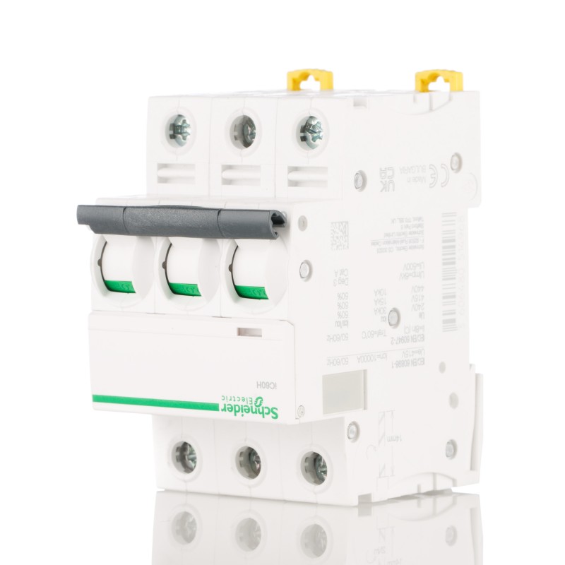1 pcs - Schneider Electric Acti 9 iC60H MCB, 3P, 63A Curve C, 440V AC, 100 - 133V DC, 10 kA Breaking Capacity