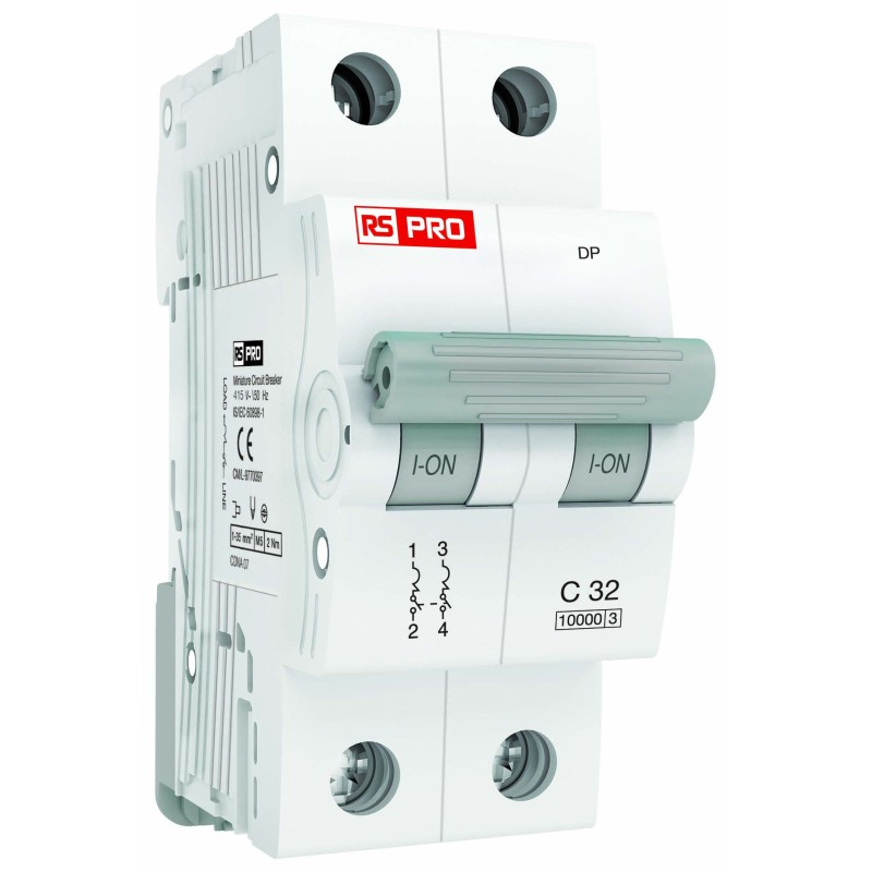 1 pcs - RS PRO MCB, 2P, 16A Curve C, 240V AC, 240V DC, 6 kA Breaking Capacity