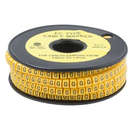 1 Reel of 500 - RS PRO Slide On Cable Markers, Black on Yellow, Pre-printed 'G', 3.6 - 7.4mm Cable