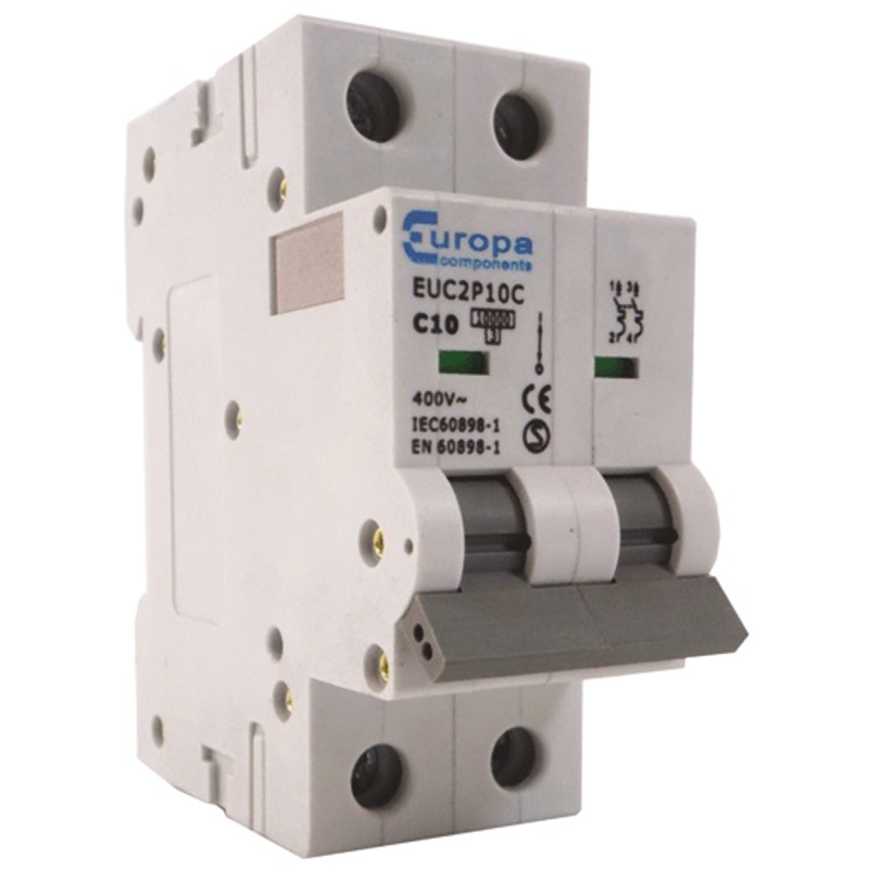 1 pcs - Europa EUC2P EUC MCB, 2P, 32A Curve C, 230V AC, 10 kA Breaking Capacity