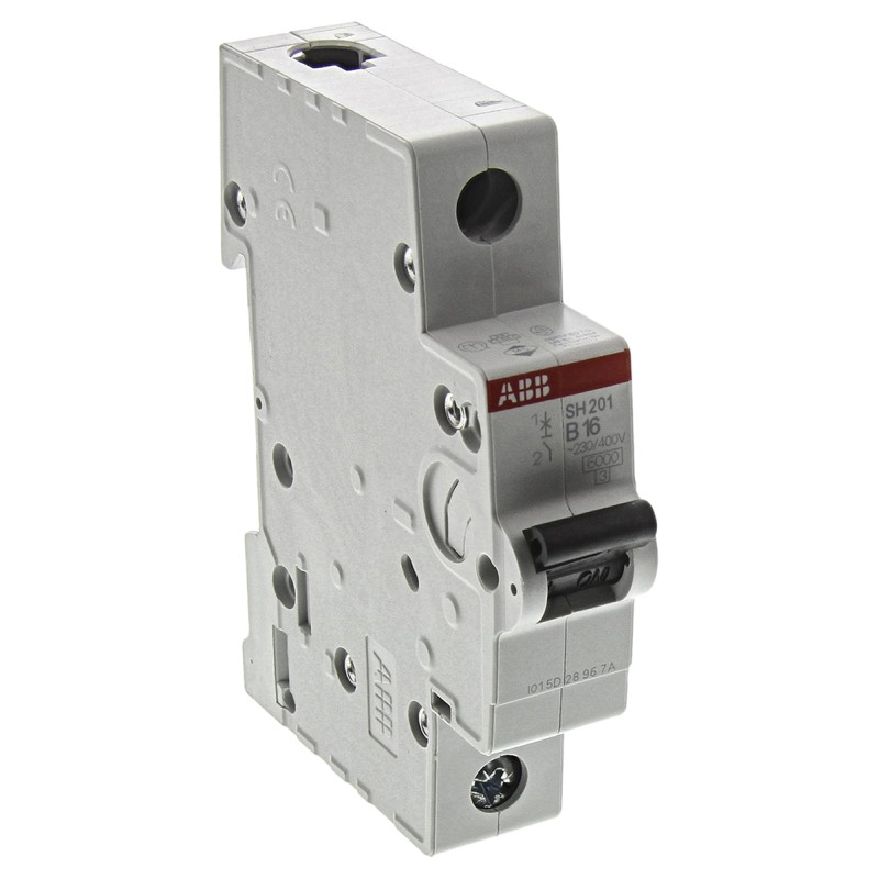 1 pcs - ABB Compact Home SH200 MCB, 1P, 16A Curve B, 440V AC, 60V DC, 6 kA Breaking Capacity