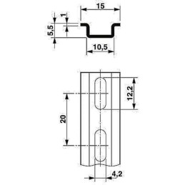 1 pcs - Phoenix Contact Steel Perforated DIN Rail, Mini Top Hat Compatible, 2m x 15mm x 5mm