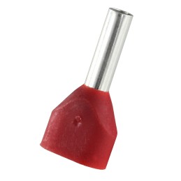 500 pcs - RS PRO Insulated Bootlace Ferrule, 8mm Pin Length, 2.6mm Pin Diameter, 2 x 1.5mm² Wire Size, Red