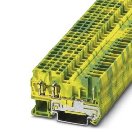 5 pcs - Phoenix Contact ST 2.5-TWIN/ 1P-PE Series Green/Yellow DIN Rail Terminal Block, Single-Level, Spring Clamp Termination