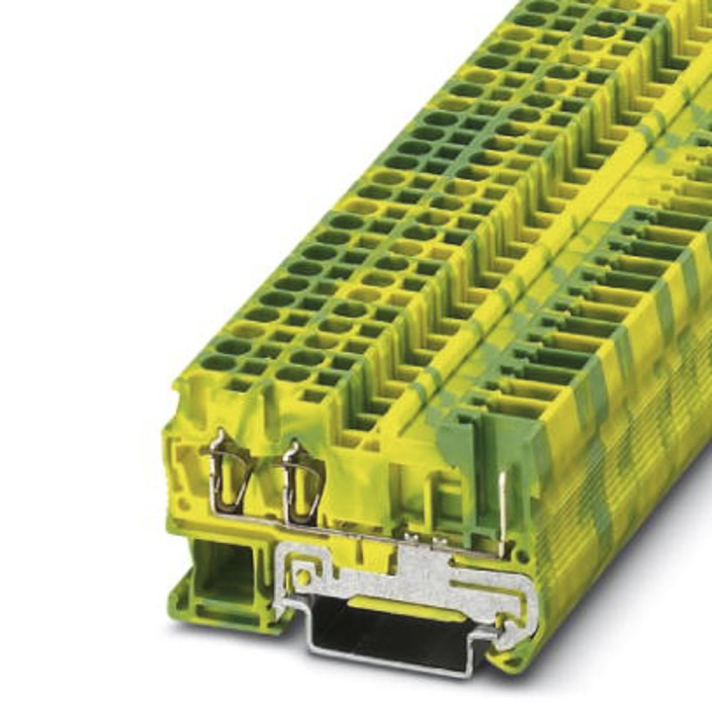5 pcs - Phoenix Contact ST 2.5-TWIN/ 1P-PE Series Green/Yellow DIN Rail Terminal Block, Single-Level, Spring Clamp Termination