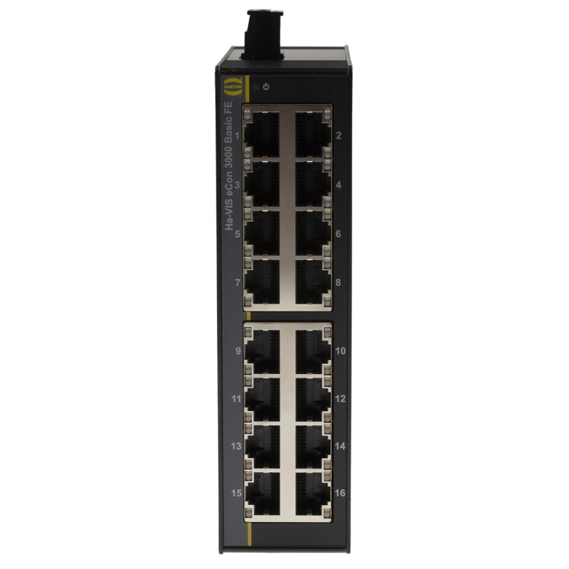 1 pcs - HARTING DIN Rail Mount Unmanaged Ethernet Switch, 16 RJ45 Ports, 10/100Mbit/s Transmission, 48V dc