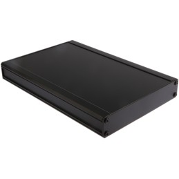 1 pcs - RS PRO Black Extruded Aluminium Heat Sink Case, IP40, Black Lid, 300 x 200 x 41mm