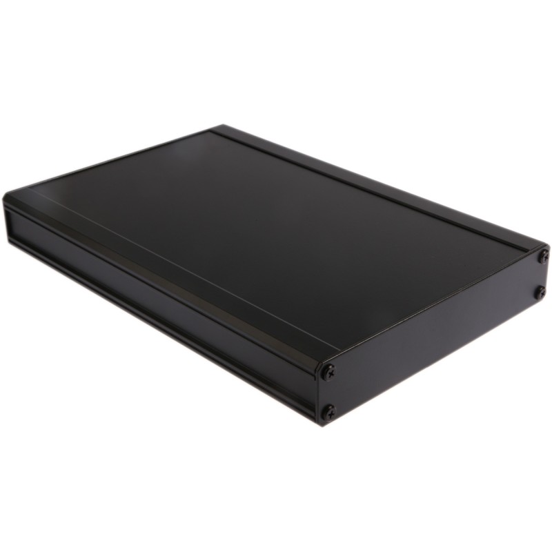 1 pcs - RS PRO Black Extruded Aluminium Heat Sink Case, IP40, Black Lid, 300 x 200 x 41mm