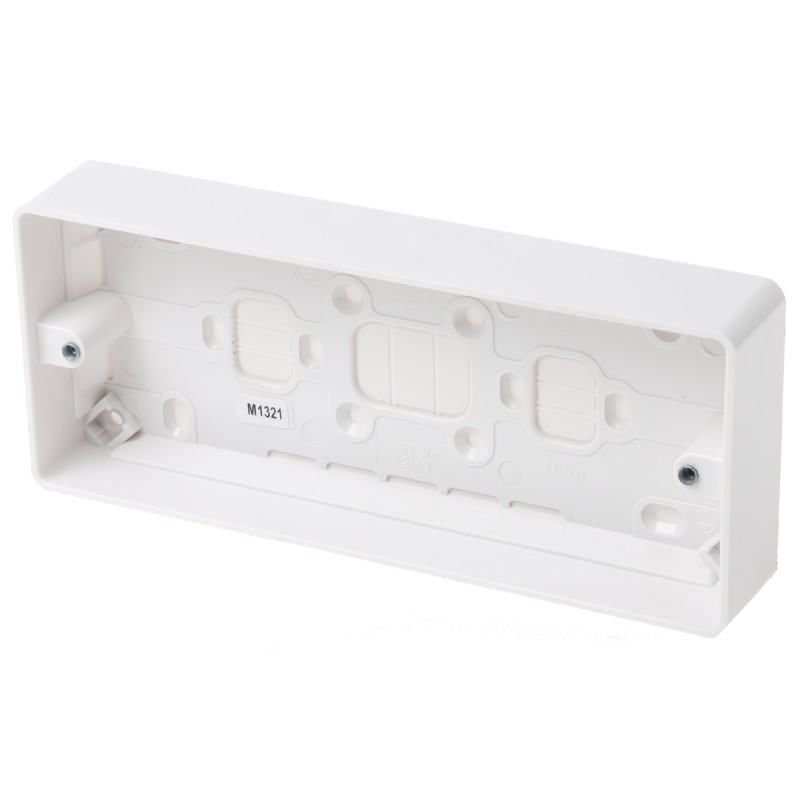 1 pcs - MK Electric Logic Plus White Gloss Back Box, BS, IP20, 3 Gangs, 208 x 87 x 30mm