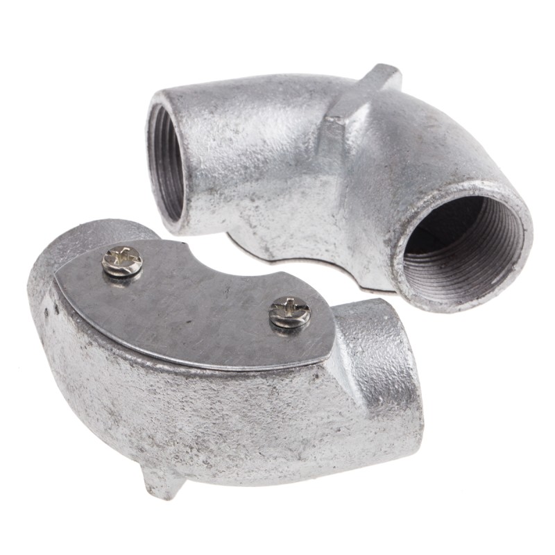 5 pcs - RS PRO Inspection Elbow, Conduit Fitting, 25mm Nominal Size, Steel, Silver