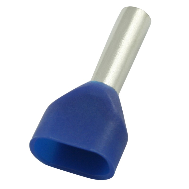 500 pcs - RS PRO Insulated Bootlace Ferrule, 8mm Pin Length, 2.1mm Pin Diameter, 2 x 0.75mm² Wire Size, Blue