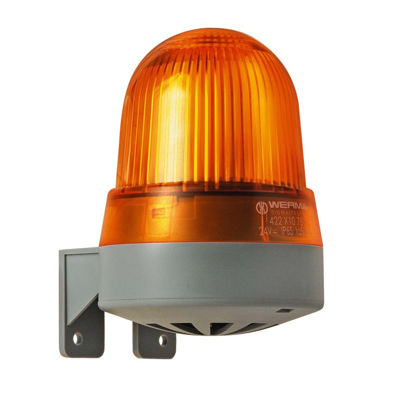 1 pcs - Werma 422 Series Yellow Buzzer Beacon, 230 V, IP65, Wall Mount, 92dB at 1 Metre