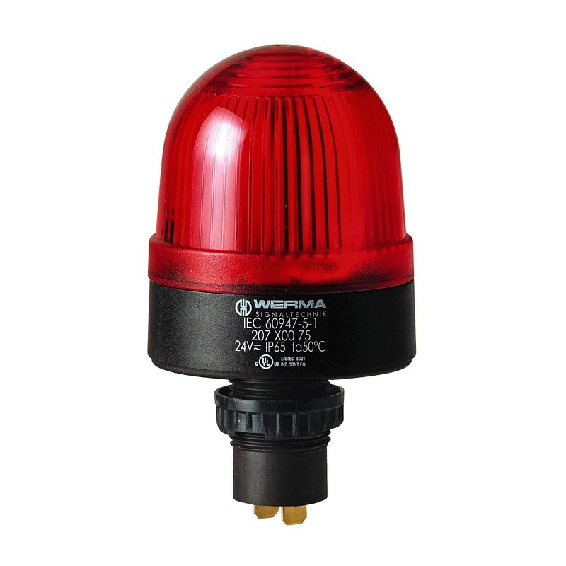 1 pcs - Werma EM 208 Series Red Flashing Beacon, 24 V dc, Panel Mount, Xenon Bulb, IP65