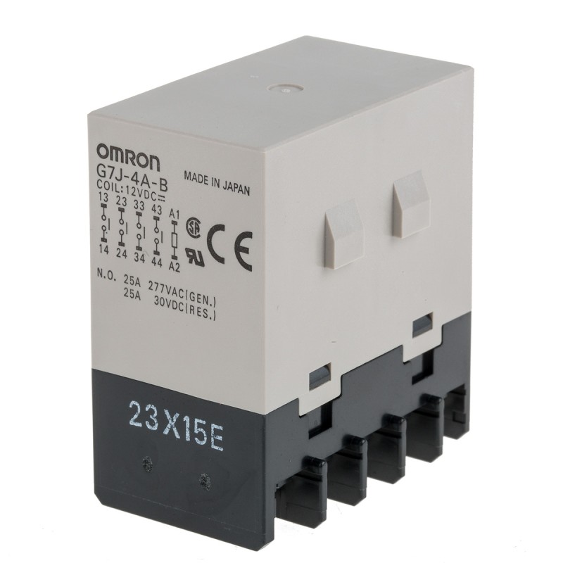 25 pcs - Omron Panel Mount Power Relay, 12V dc Coil, 25A Switching Current, 4PST-NO