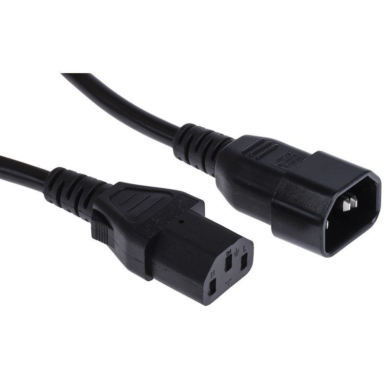 1 pcs - RS PRO Straight IEC C13 Socket to Straight IEC C14 Plug Power Cord, 2m