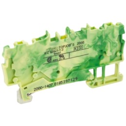 5 pcs - Wago TOPJOB S, 2000 Series Green/Yellow Earth Terminal Block, 1mm², Single-Level, Push-In Cage Clamp Termination, ATEX,