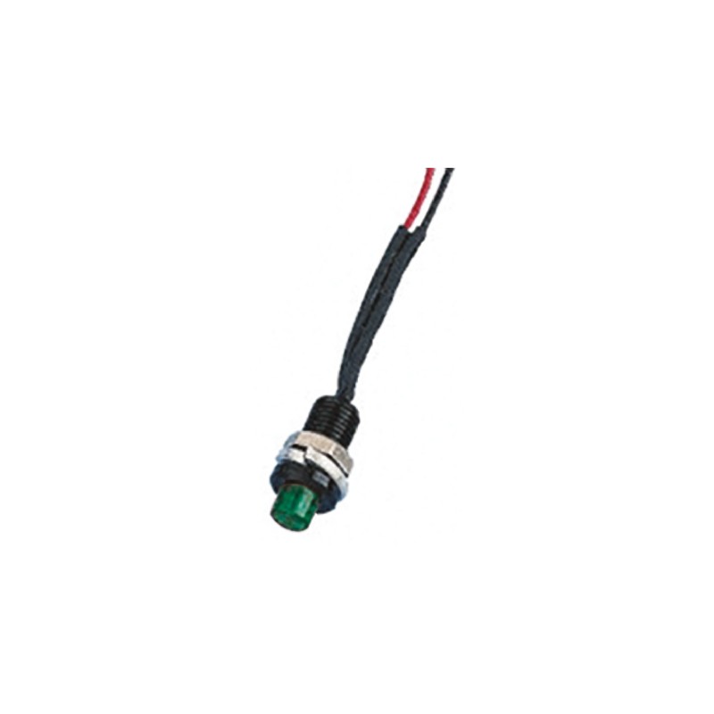 1 pcs - Oxley Green Panel Mount Indicator, 24V ac, 6.4mm Mounting Hole Size, Lead Wires Termination, IP66