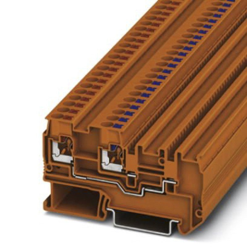 5 pcs - Phoenix Contact PTIO-IN 2.5/3 OG Series Orange DIN Rail Terminal Block, 1.5mm², Triple-Level, Push In Termination