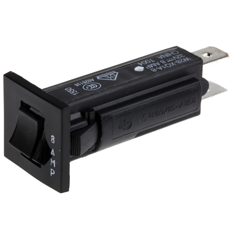 1 pcs - TE Connectivity Thermal Circuit Breaker - W28 SP Pole 32 V dc, 250 V ac Voltage Rating Panel Mount, 8A Current Rating