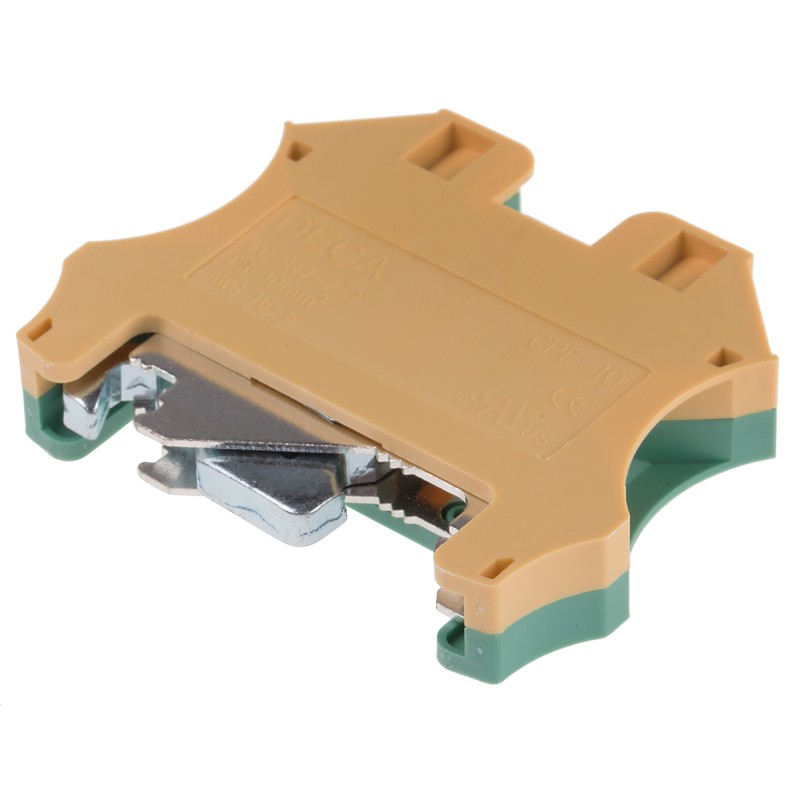 1 pcs - RS PRO 2-Way DIN Rail Earth Block, 1.5 to 10mm², 16 - 6 AWG Wire, Screw