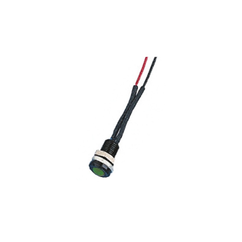 1 pcs - Oxley Green Panel Mount Indicator, 12V ac, 6.4mm Mounting Hole Size, Lead Wires Termination, IP66