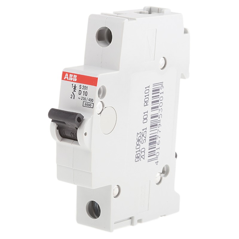 1 pcs - ABB System Pro M Compact S200 MCB, 1P, 10A Curve D, 253V AC, 72V DC, 6 kA Breaking Capacity