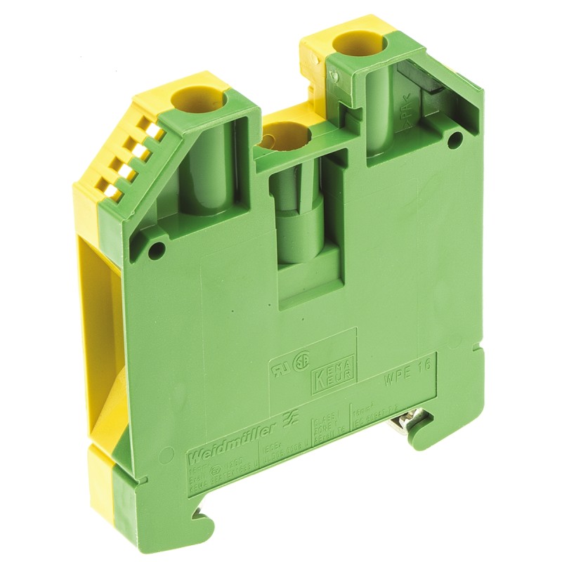 1 pcs - Weidmuller 2-Way WPE 16 Earth Terminal Block, 16mm², 14 - 6 AWG Wire, Screw Down, Wemid Housing, ATEX