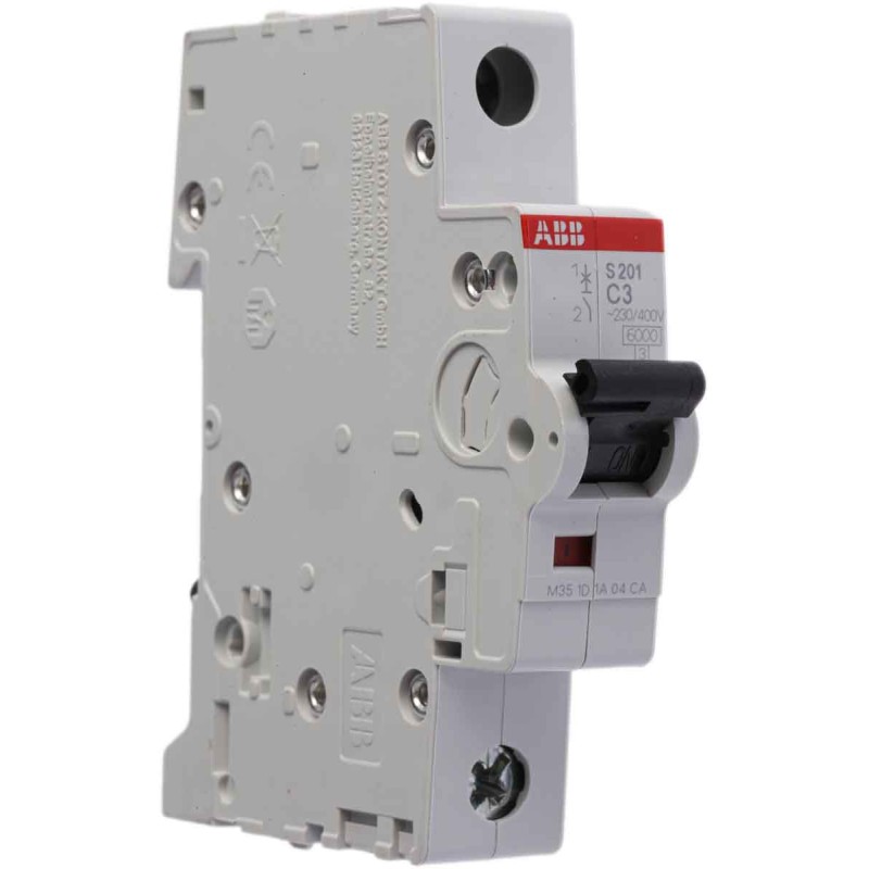 1 pcs - ABB System Pro M Compact S200 MCB, 1P, 3A Curve C, 230V AC, 72V DC, 6 kA Breaking Capacity