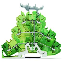 50 pcs - Wago TOPJOB S, 2002 Series Green/Yellow Earth Terminal Block, 2.5mm², Triple-Level, Push-In Cage Clamp Termination,