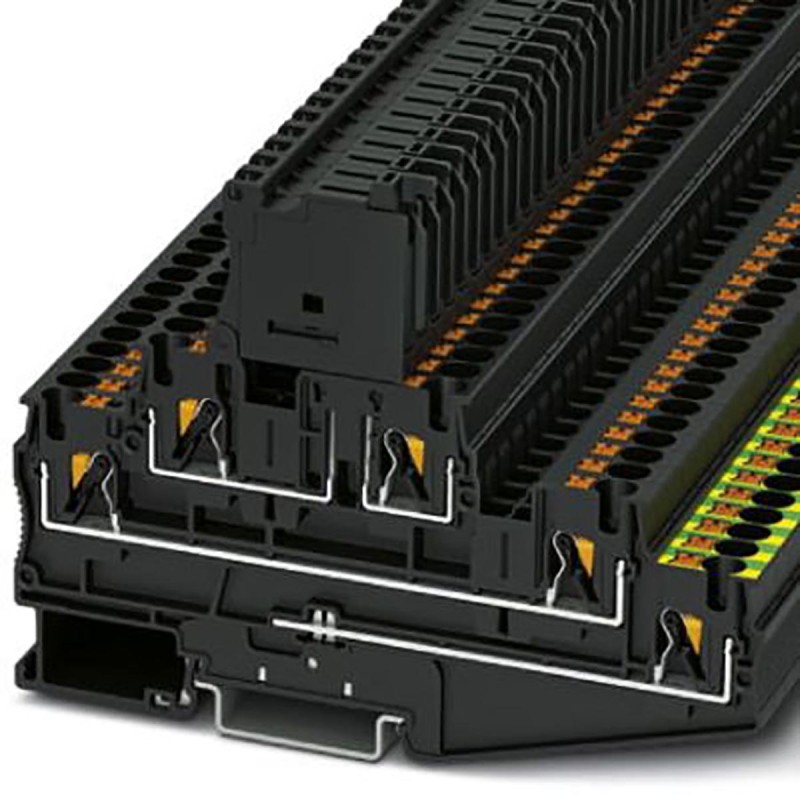 50 pcs - Phoenix Contact PT 4 Series Black Fused DIN Rail Terminal, 6mm², Triple-Level, ATEX, IECEx