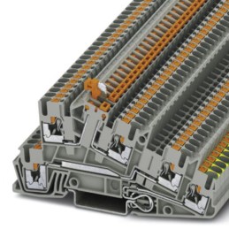 50 pcs - Phoenix Contact PTI 2.5-PE/L/LTB Series Grey DIN Rail Terminal Block, Triple-Level, Push In Termination