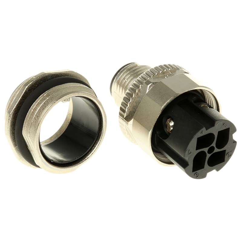100 pcs - Binder Circular Connector, 4 Contacts, Panel Mount, M12 Connector, Plug, Male, IP67, 813 Series