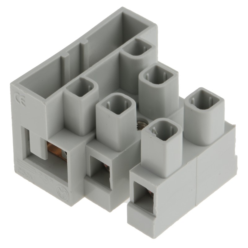 1 Bag of 10 - CAMDENBOSS Fused Terminal Block, 3-Way, 20A, 4 mm² Wire, Screw Down Termination