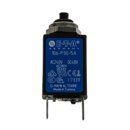 1 pcs - ETA Thermal Circuit Breaker - 106-P30 Single Pole 250V Voltage Rating Panel Mount, 5A Current Rating