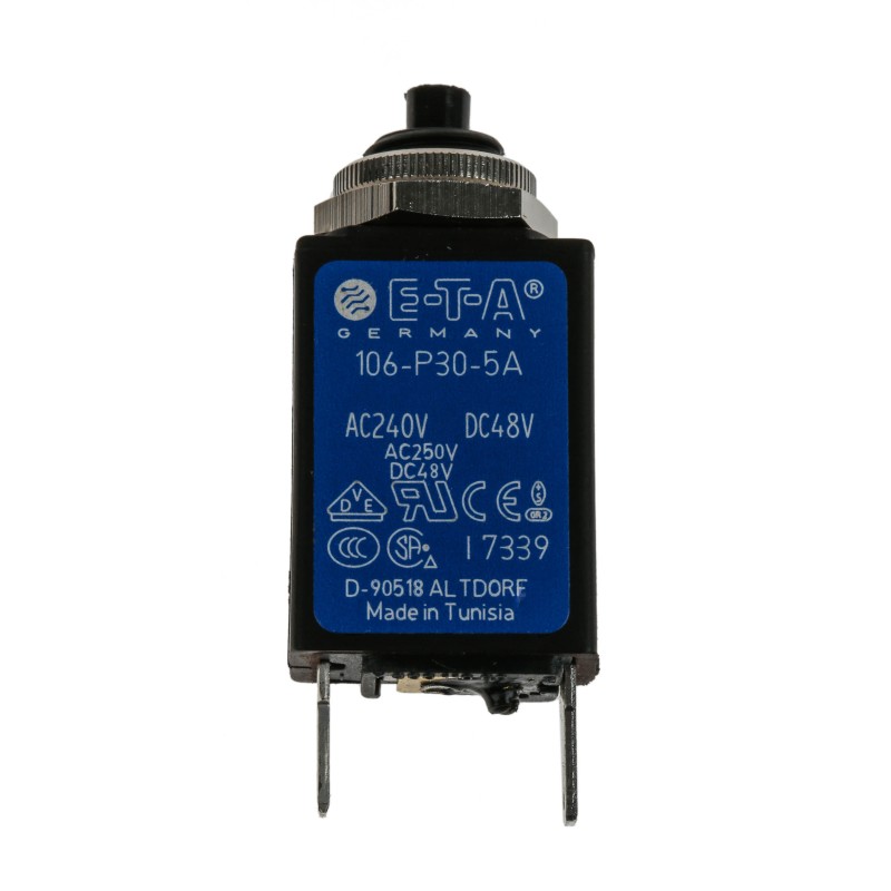 1 pcs - ETA Thermal Circuit Breaker - 106-P30 Single Pole 250V Voltage Rating Panel Mount, 5A Current Rating