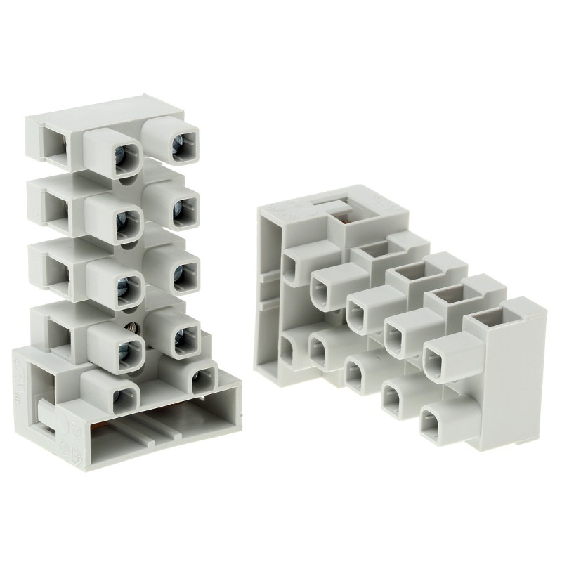 1 Bag of 10 - CAMDENBOSS Fused Terminal Block, 5-Way, 20A, 4 mm² Wire, Screw Down Termination