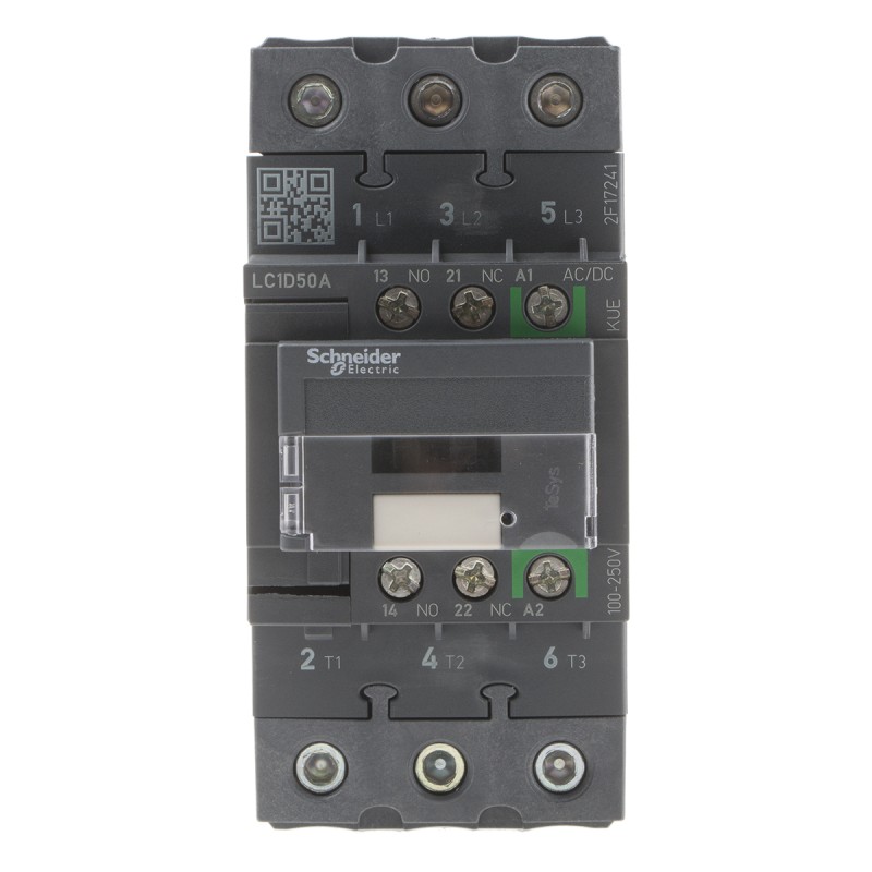 1 pcs - Schneider Electric LC1D Series Contactor, 230 V ac Coil, 3-Pole, 50 A, 22 kW, 3NO, 690 V ac