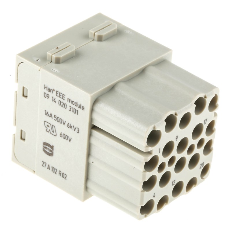 1 pcs - HARTING Heavy Duty Power Connector Module, 16A, Female, Han-Modular Series, 20 Contacts