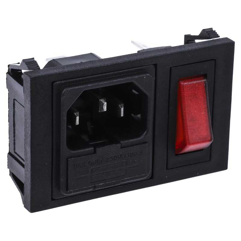 1 pcs - Bulgin C14 Snap-In IEC Connector Male, 10A, 250 V, Fuse Size 5 x 20mm