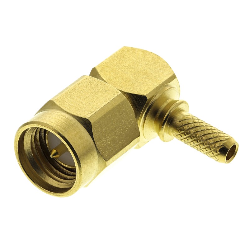100 pcs - Radiall, Plug Cable Mount SMA Connector, 50Ω, Crimp Termination, Right Angle Body