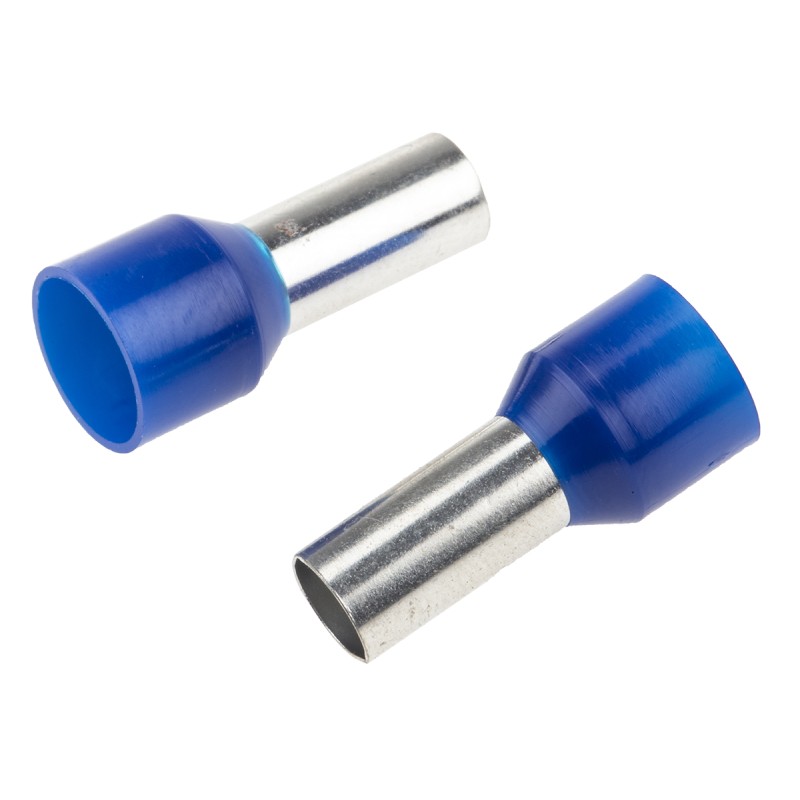 1 Bag of 100 - RS PRO Insulated Crimp Bootlace Ferrule, 12mm Pin Length, 5.8mm Pin Diameter, 16mm² Wire Size, Blue