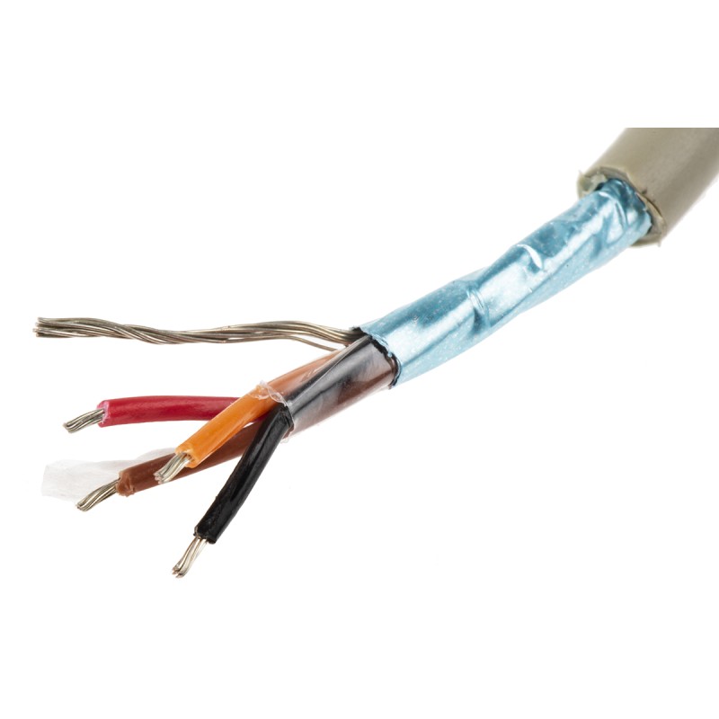 1 Reel of 50 M - Alpha Wire Multicore Data Cable, 0.56 mm², 4 Cores, 20 AWG, Screened, 50m, Grey Sheath