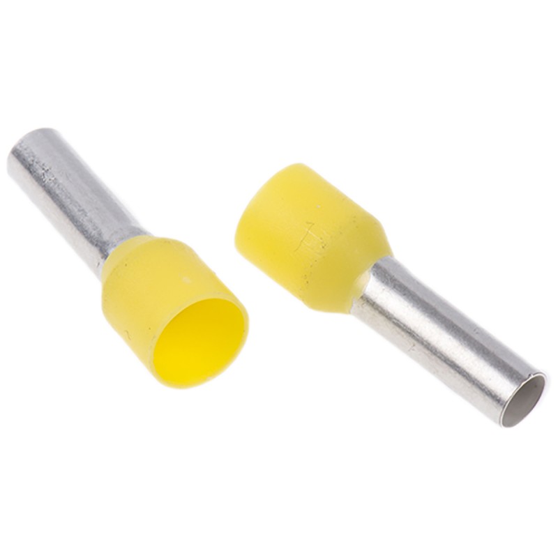 1 Bag of 100 - Weidmuller Insulated Crimp Bootlace Ferrule, 12mm Pin Length, 3.5mm Pin Diameter, 6mm² Wire Size, Yellow