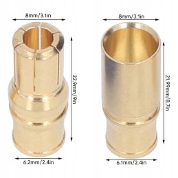 10 Set EC8 Plug 8mm Gold Plated Brass Male