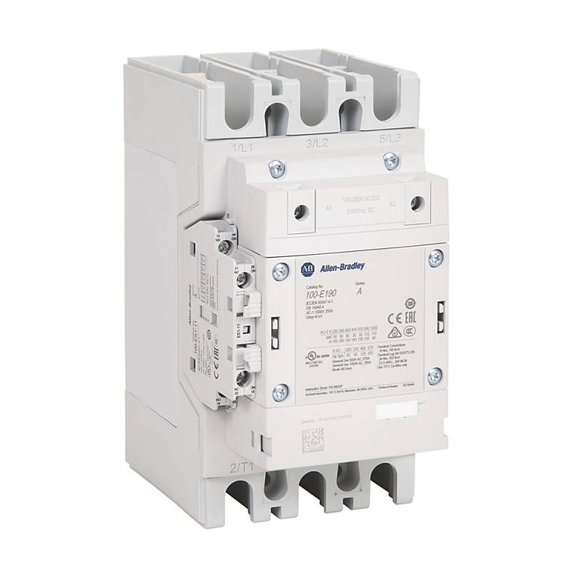 1 pcs - Allen Bradley 100-E Series Contactor, 24 - 60 V dc Coil, 3-Pole, 190 A, 90 kW, 3NO, 400 V ac