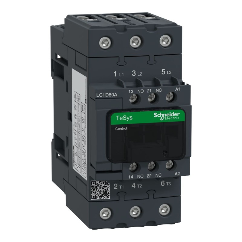 1 pcs - Schneider Electric LC1D Series Contactor, 3-Pole, 80 A, 1 NO + 1 NC