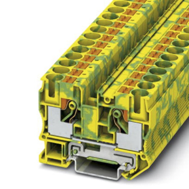 50 pcs - Phoenix Contact PT 10-PE Series Green, Yellow Earth Terminal Block, Single-Level, Push In Termination