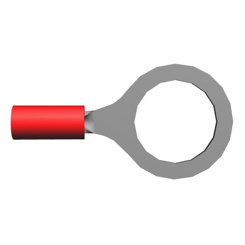 100 pcs - TE Connectivity, PIDG Insulated Ring Terminal, M12 (1/2) Stud Size, 0.26mm² to 1.65mm² Wire Size, Red