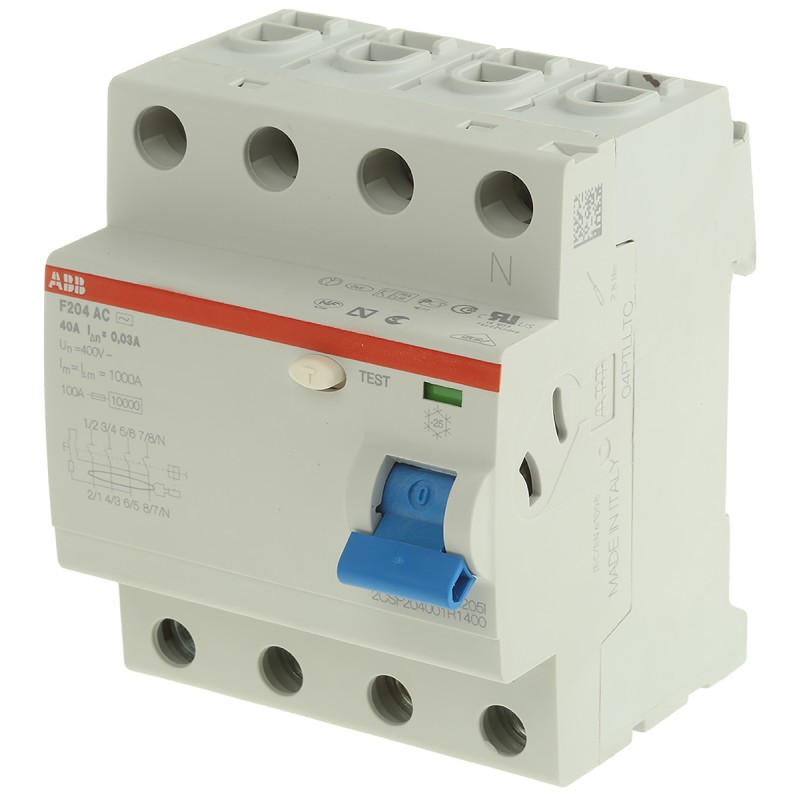 1 pcs - ABB F200 RCCB, 63A, 4 Pole, 300mA, Type AC